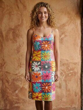 MOSCHINO FLOWER JEANS DRESS 1990S VINTAGE Andy Warhol POP ART GRAPHICS MEDIUM 8